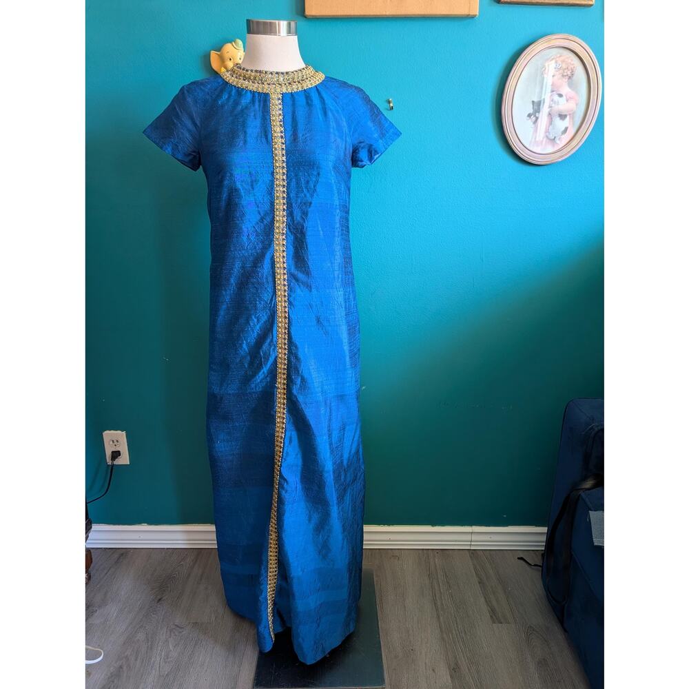 Vintage 60s Silk Shantung embellished formal gown maxi dress
